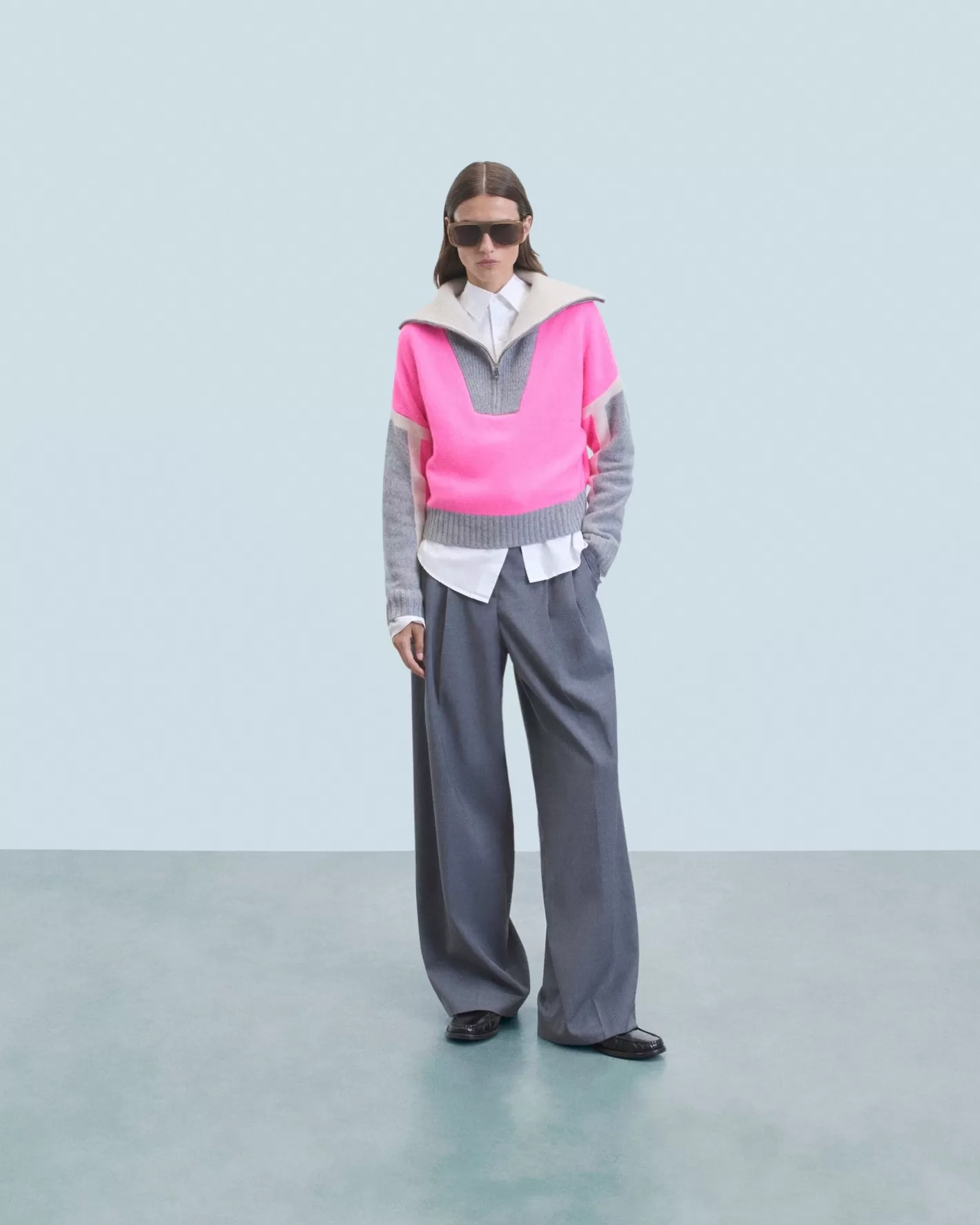 Maglione Collo Alto Con Zip Tricolore-FROM FUTURE Fashion