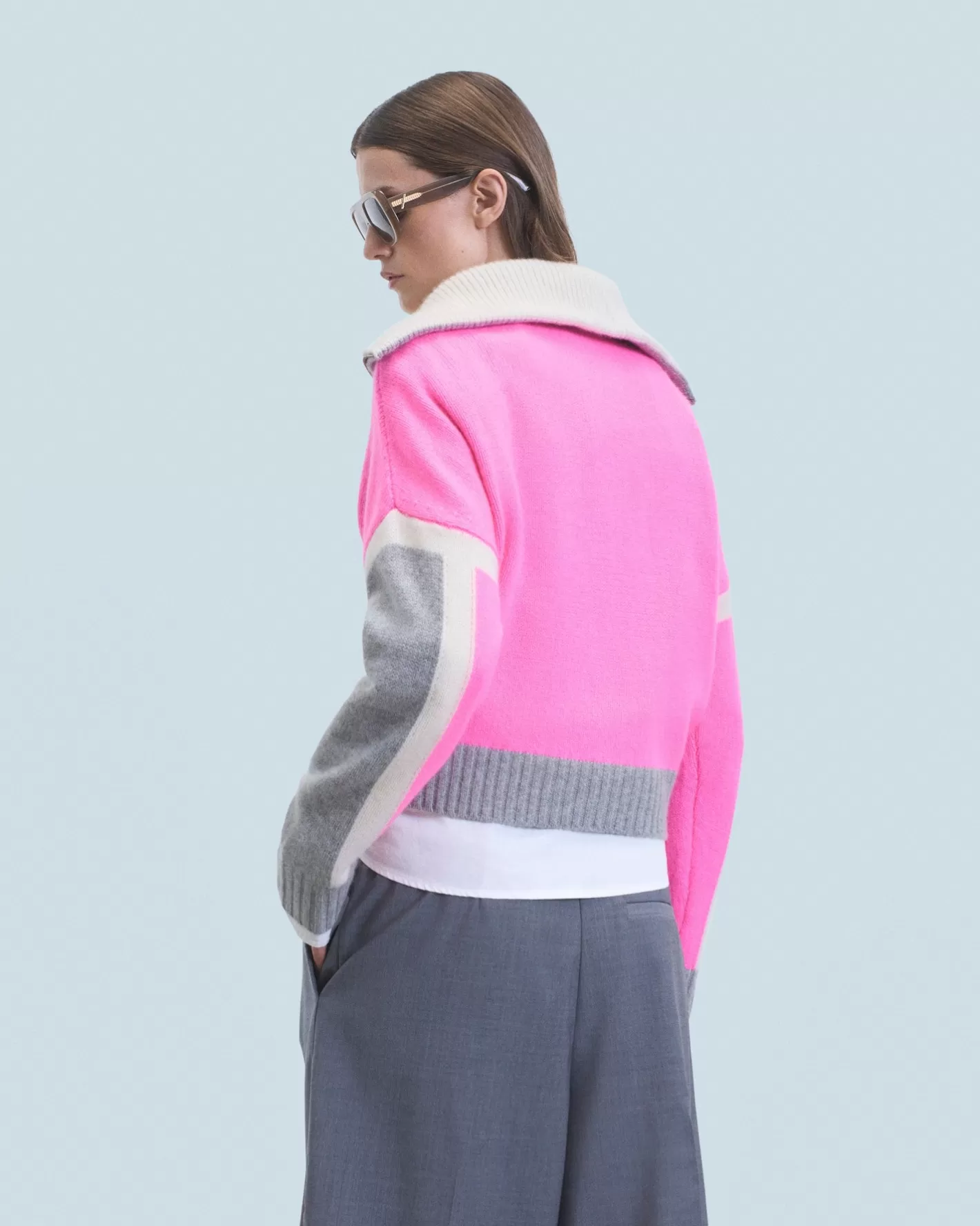 Maglione Collo Alto Con Zip Tricolore-FROM FUTURE Fashion