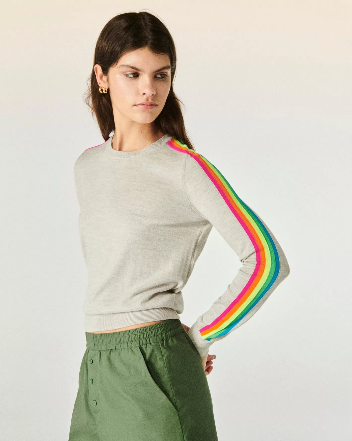 Maglione Scollo Tondo Banda Multicolore Sulle Maniche-FROM FUTURE Flash Sale