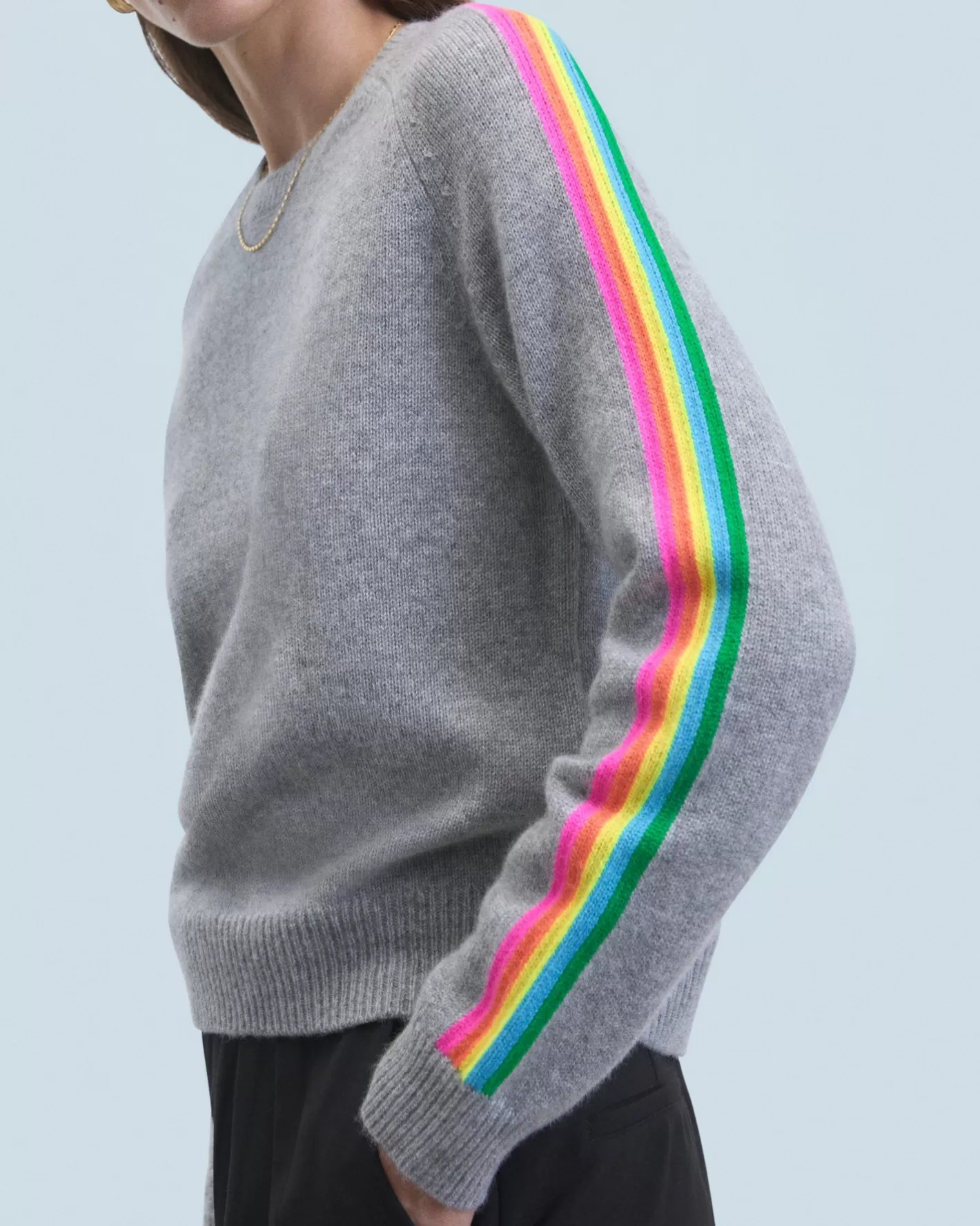 Maglione Scollo Tondo Bande Maniche Multicolori-FROM FUTURE Discount