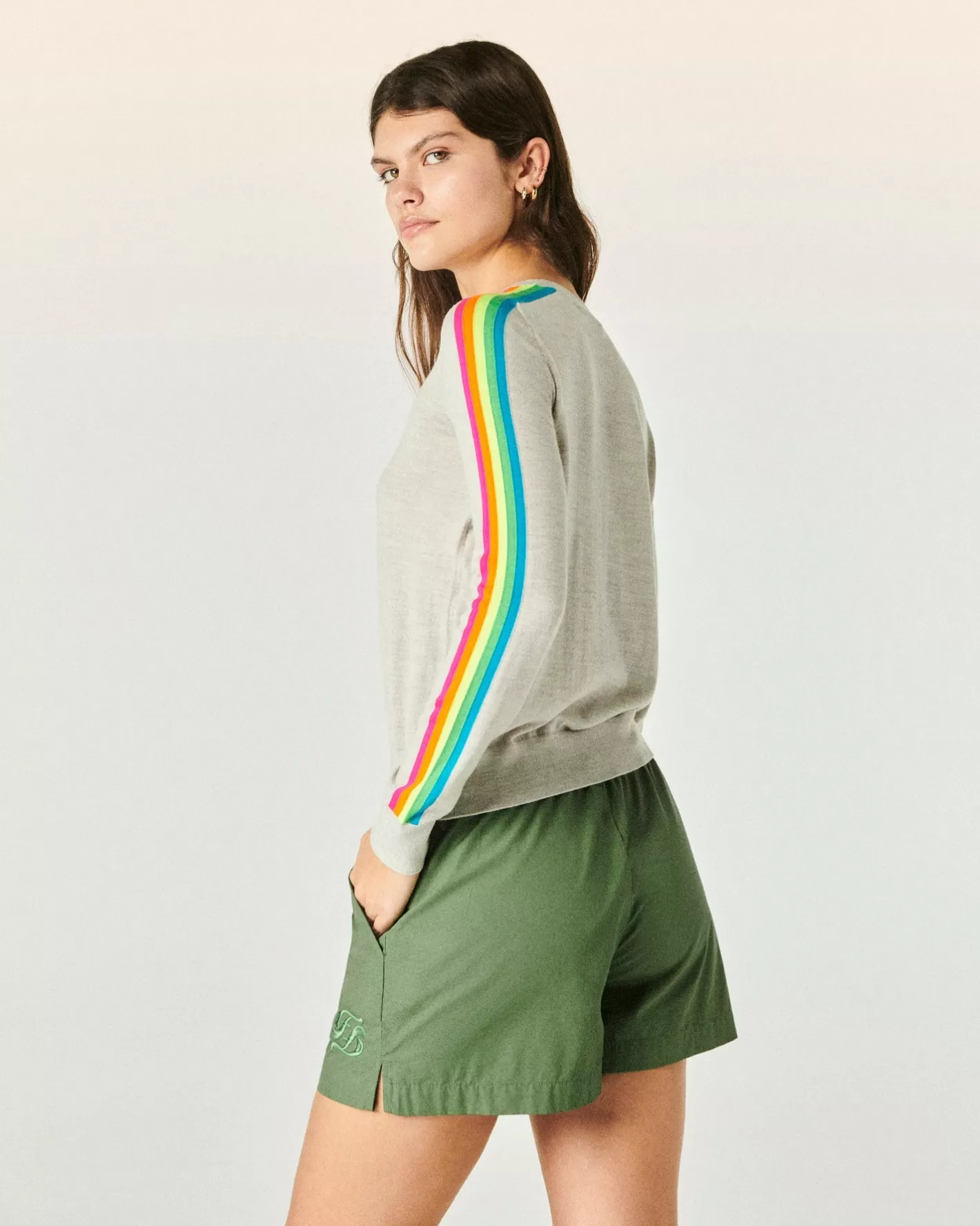 Maglione Scollo Tondo Bande Multicolori Sulle Maniche-FROM FUTURE Fashion
