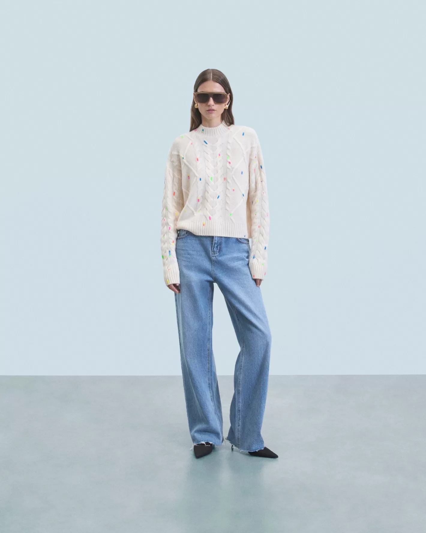 Maglione Scollo Tondo Con Trecce Multicolore-FROM FUTURE Sale