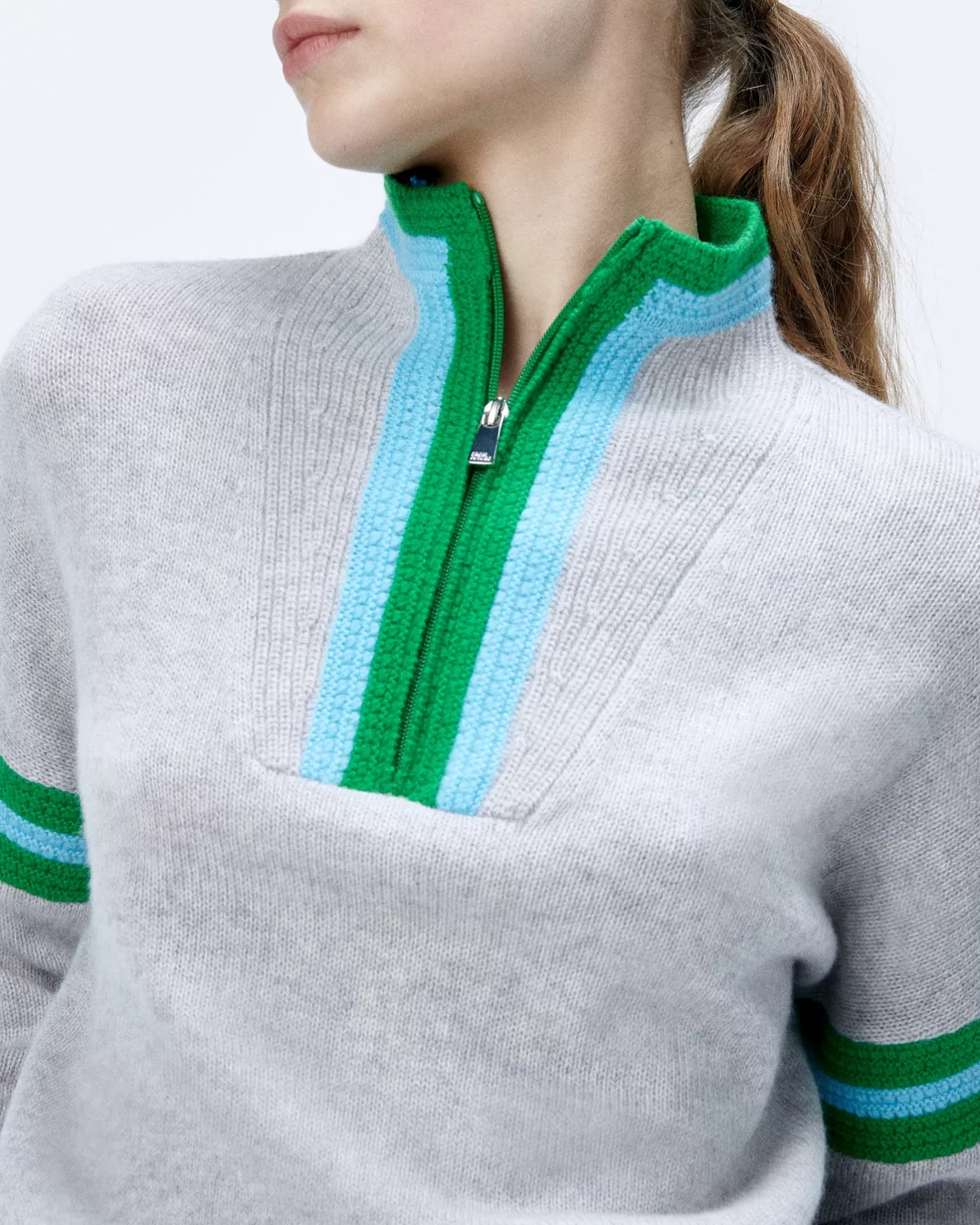 Pullover Collo Alto Con Zip Bordi A Coste Uncinetto-FROM FUTURE Hot