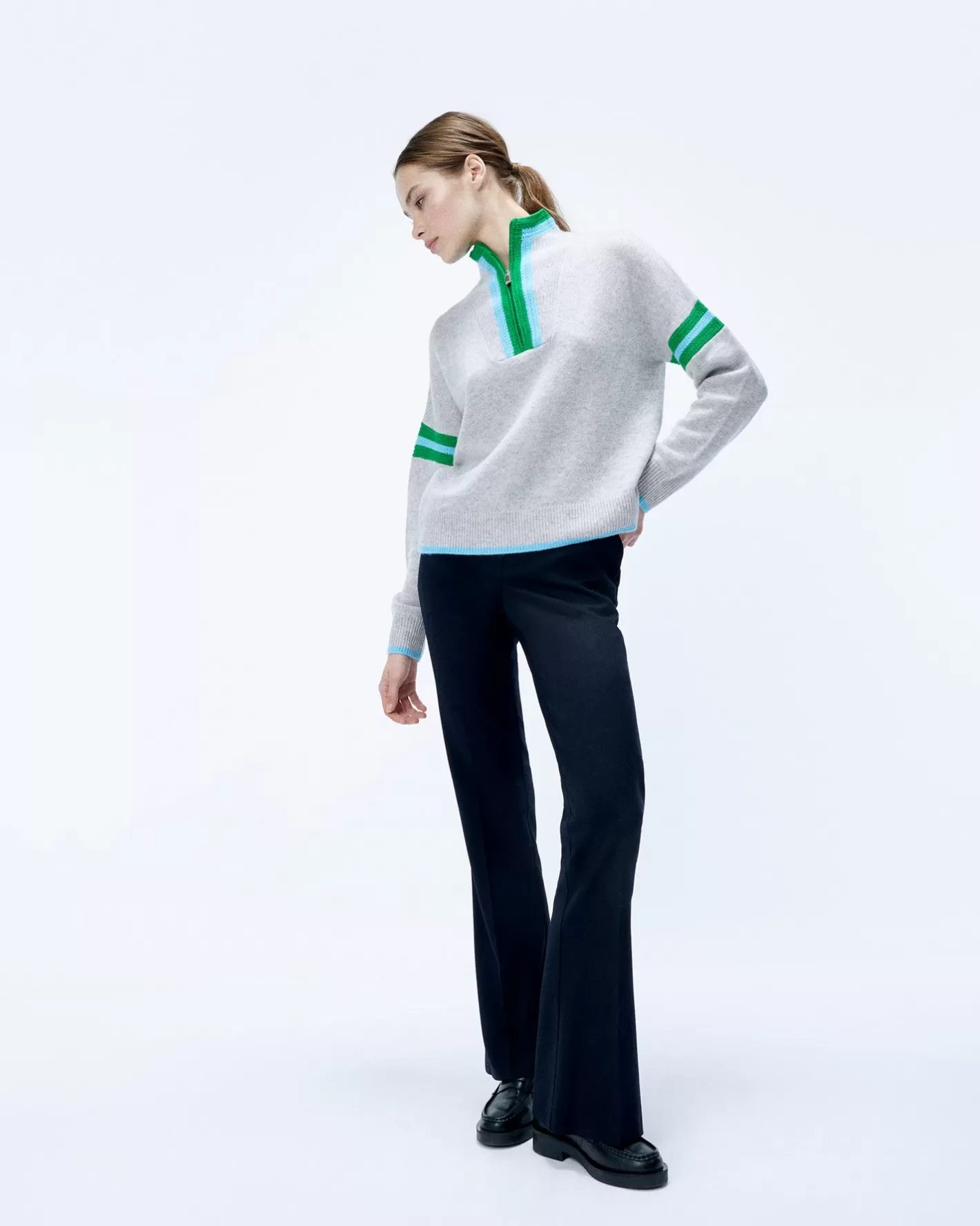 Pullover Collo Alto Con Zip Bordi A Coste Uncinetto-FROM FUTURE Hot