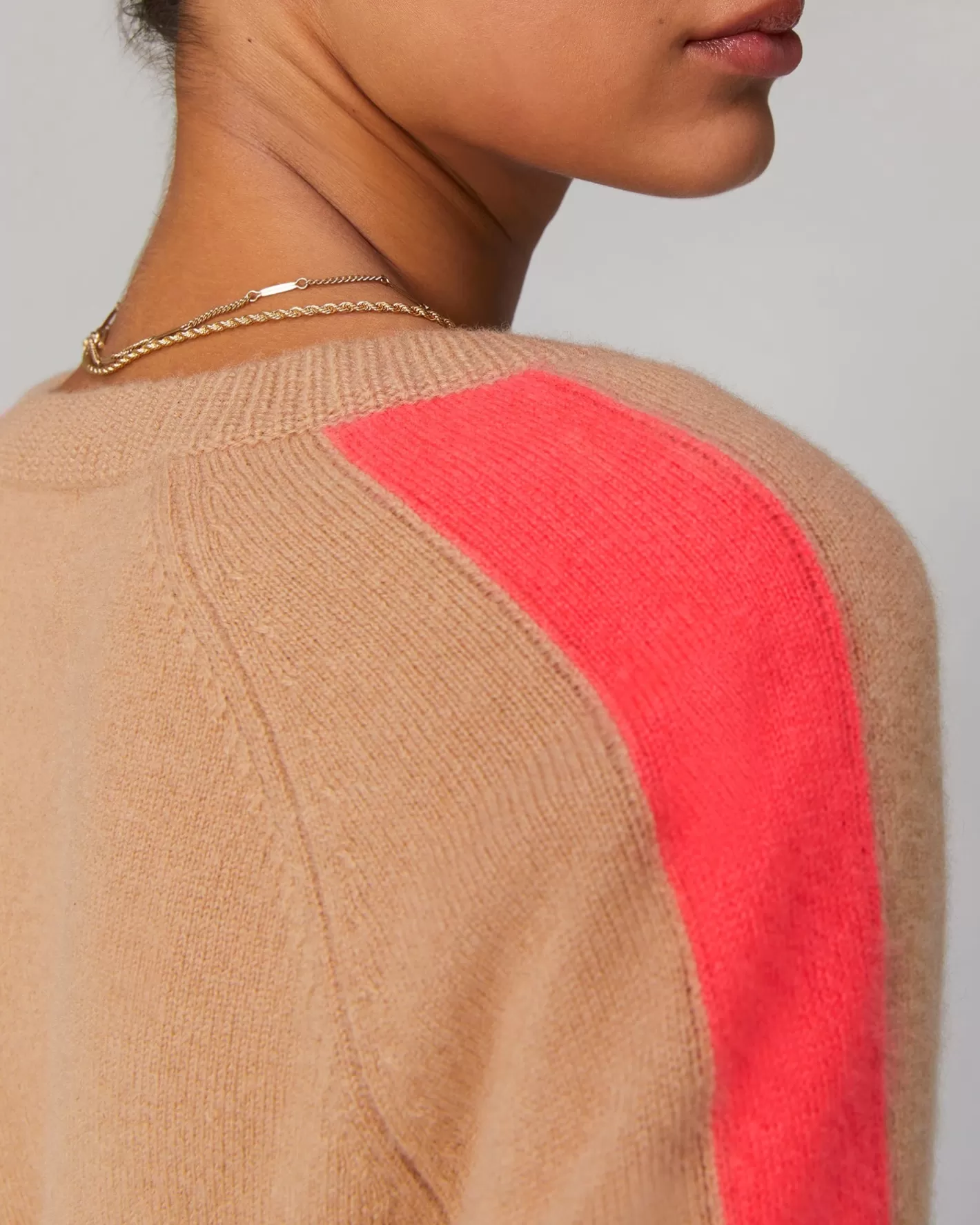 Pullover Scollo A V Oversize Bande Bicolori Leggero-FROM FUTURE New
